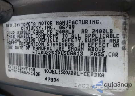 1999 Toyota Camry Ce from USA, damaged, VIN 4T1BG22K3XU586013